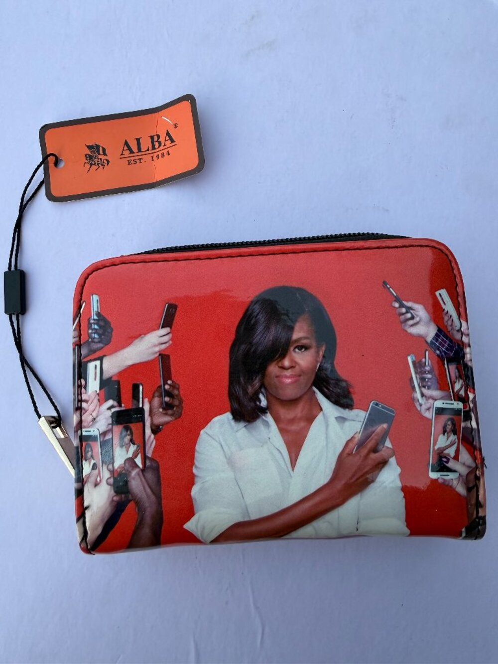 Michelle Obama Print Wallet Red Statement Zip Around Wallet New With Tags